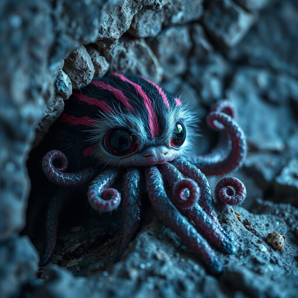 Neon Furry Creature with Tentacles Digital Art