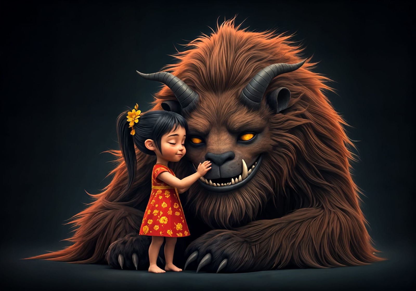 Girl Cuddles Demon in Enchanting 3D Animation