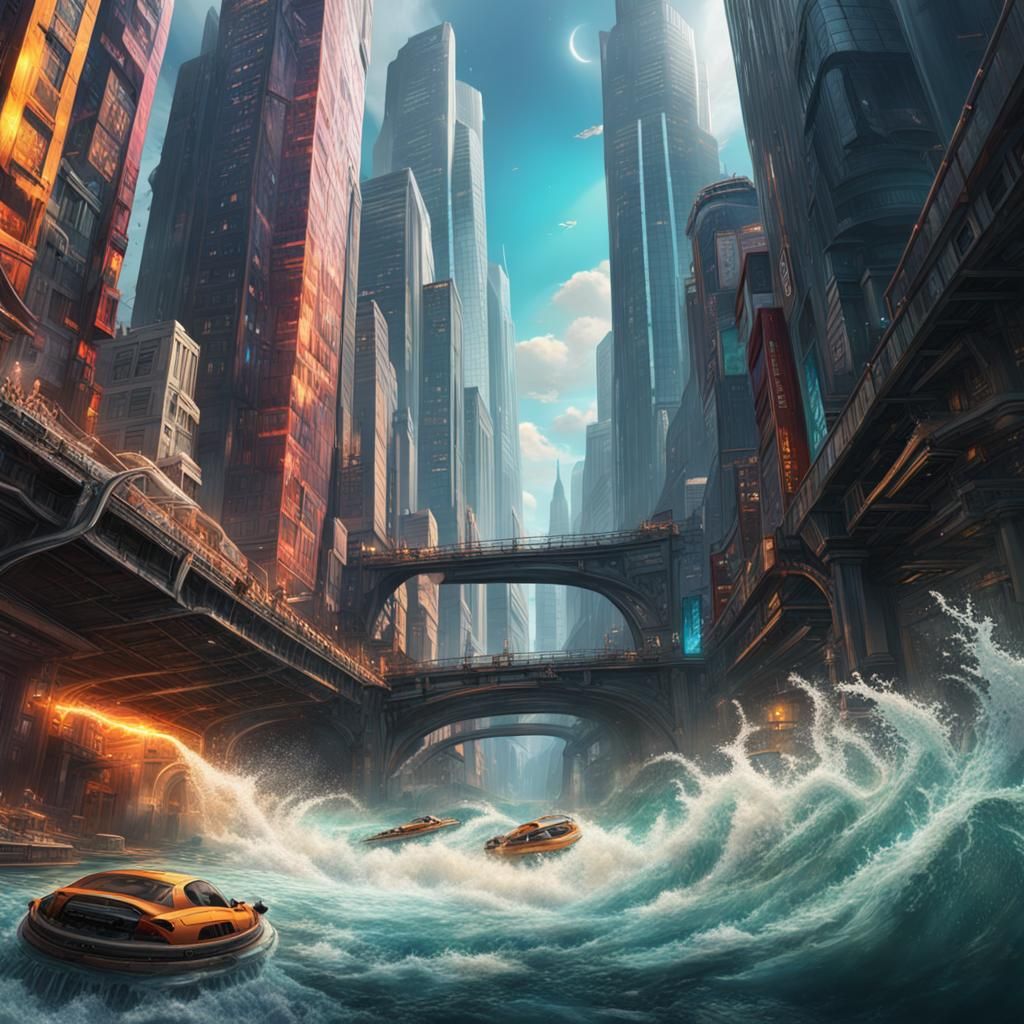 Hyperrealistic Alien River Metropolis Concept Art