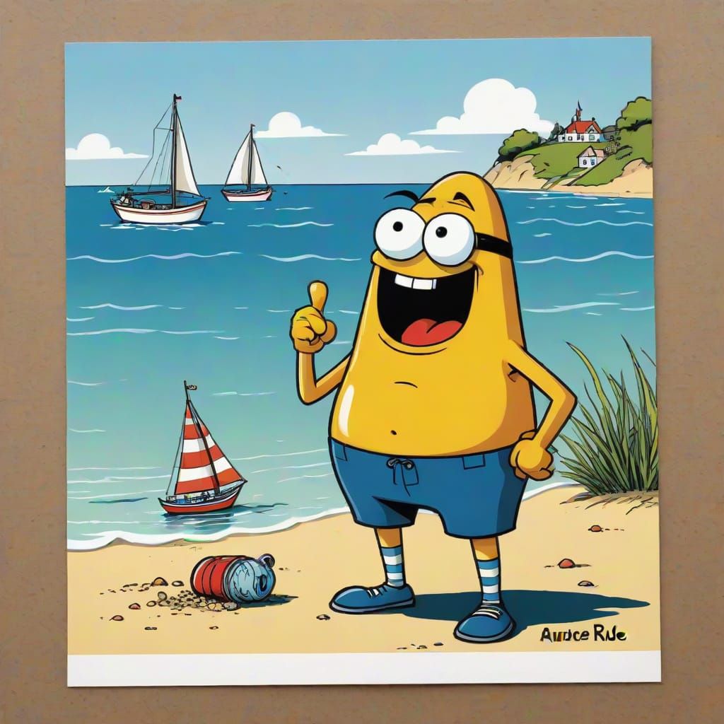Humorous Seaside Cartoon Postcard Illustration