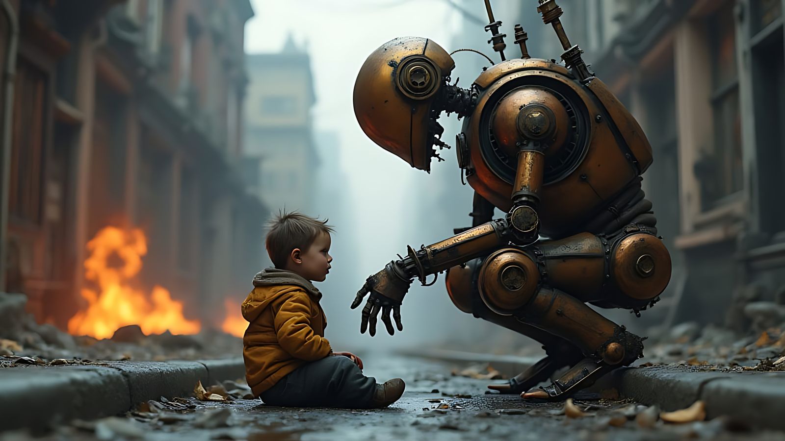 'A steam-powered, brass and copper automaton offering a help...