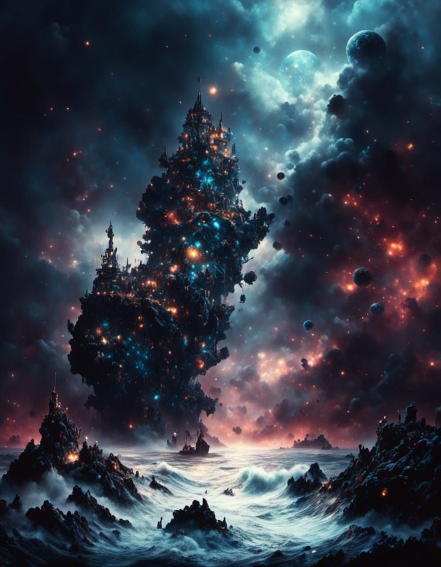 Nebula Ocean Seascape in Klimt Style