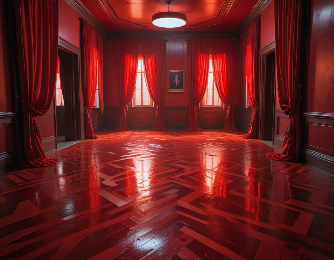 Ethereal Red Room Scene in Surreal, Cyberpunk Style