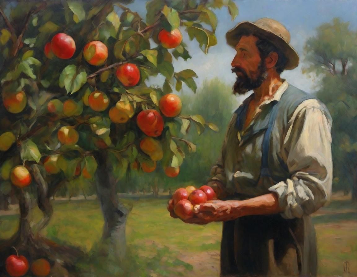 Man with Rotting Apple: Italian Maximalism Oil Painting