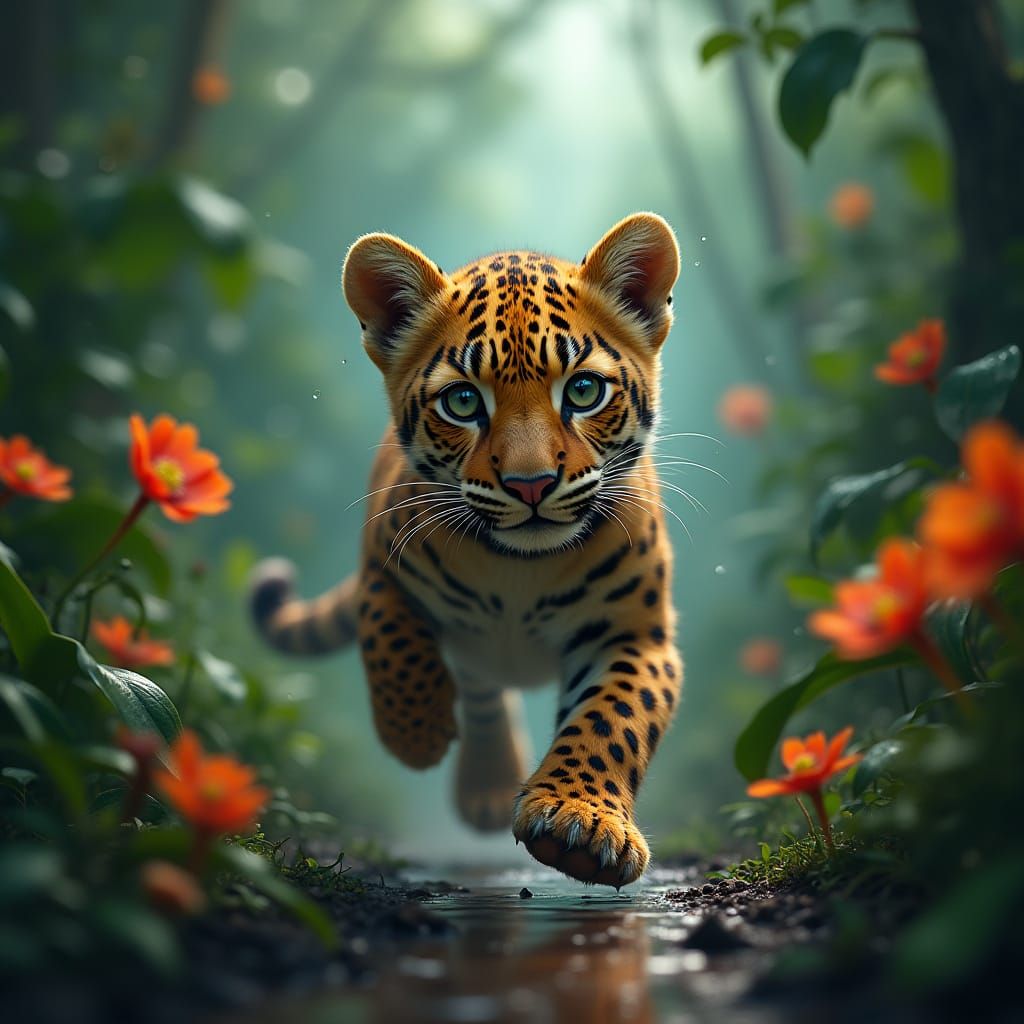 Leopard Cub in Rainforest: Digital Art