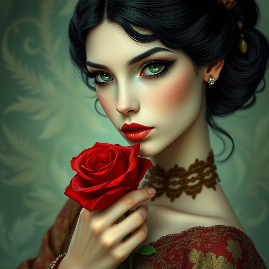 Porcelain Maiden with Rose in Art Nouveau Style