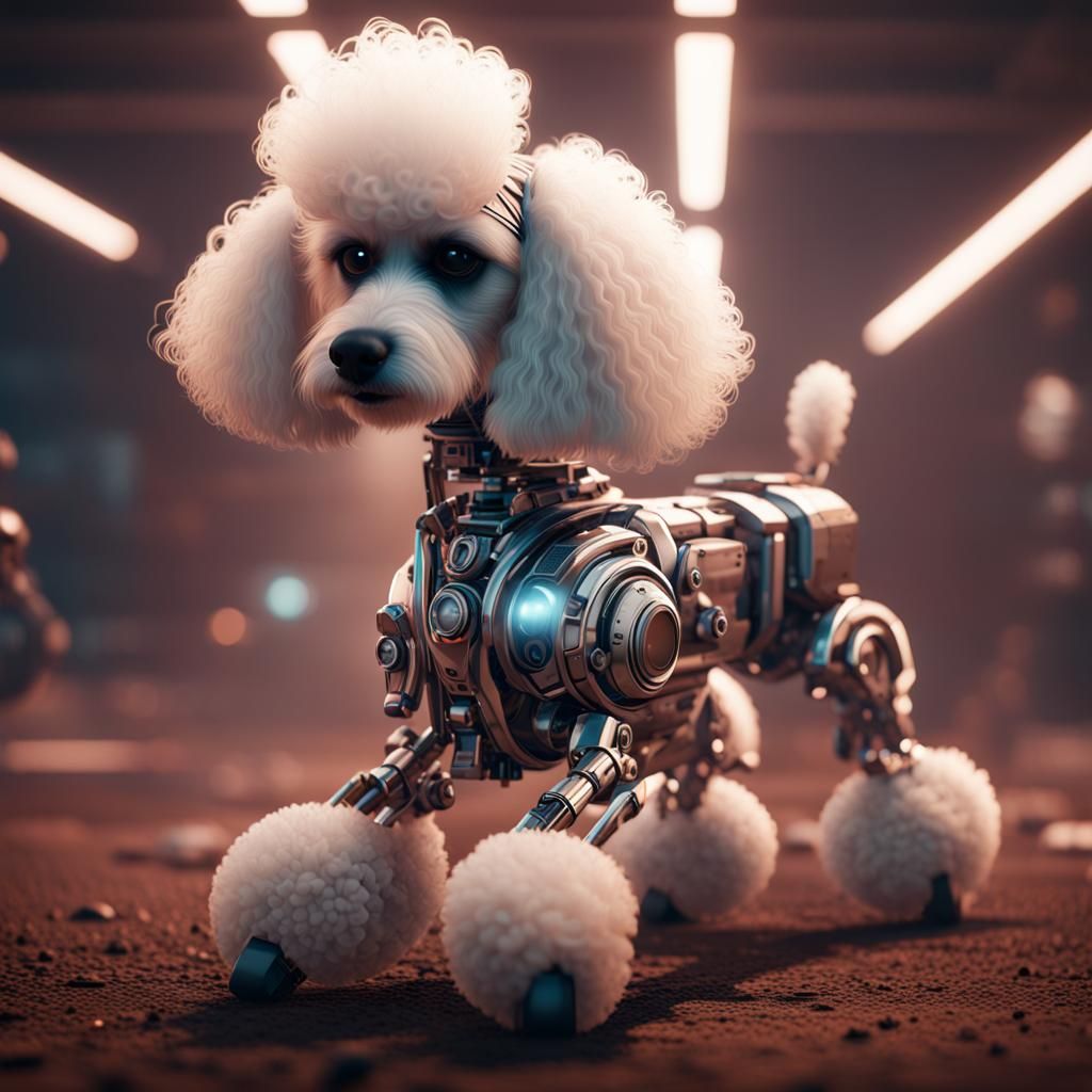 Futuristic Poodle Robot with Intricate Mech Details