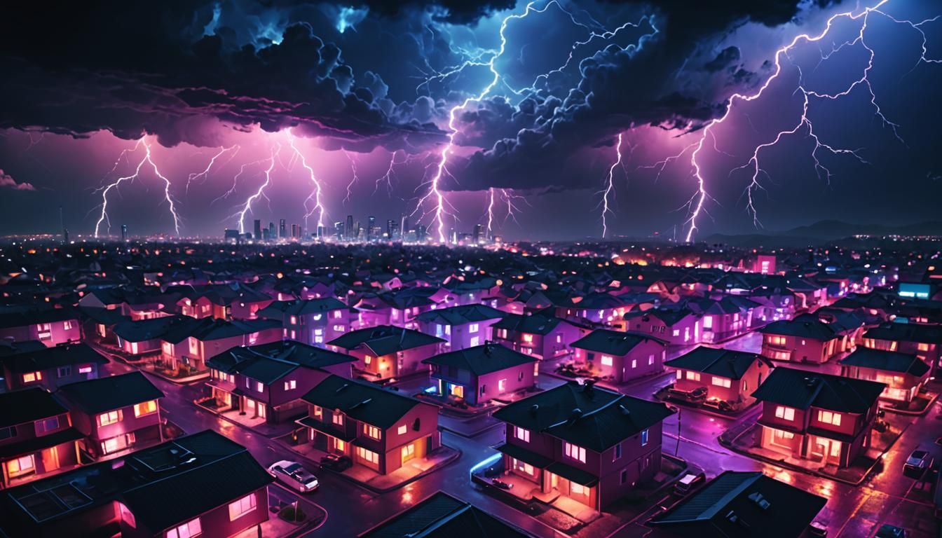 Synthwave Cityscape with Electric Storm