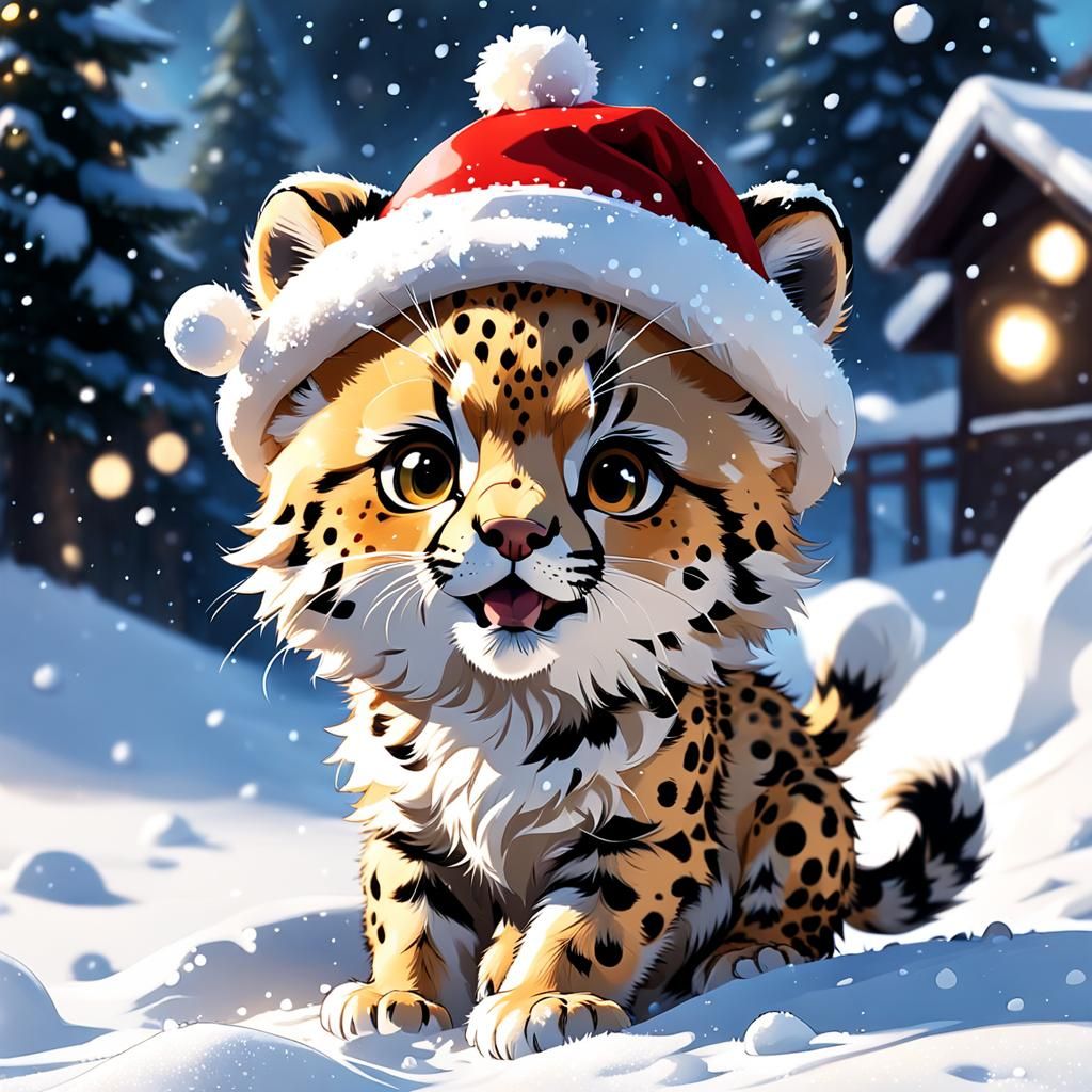 Adorable Cheetah Cub Celebrates Christmas in Digital Art