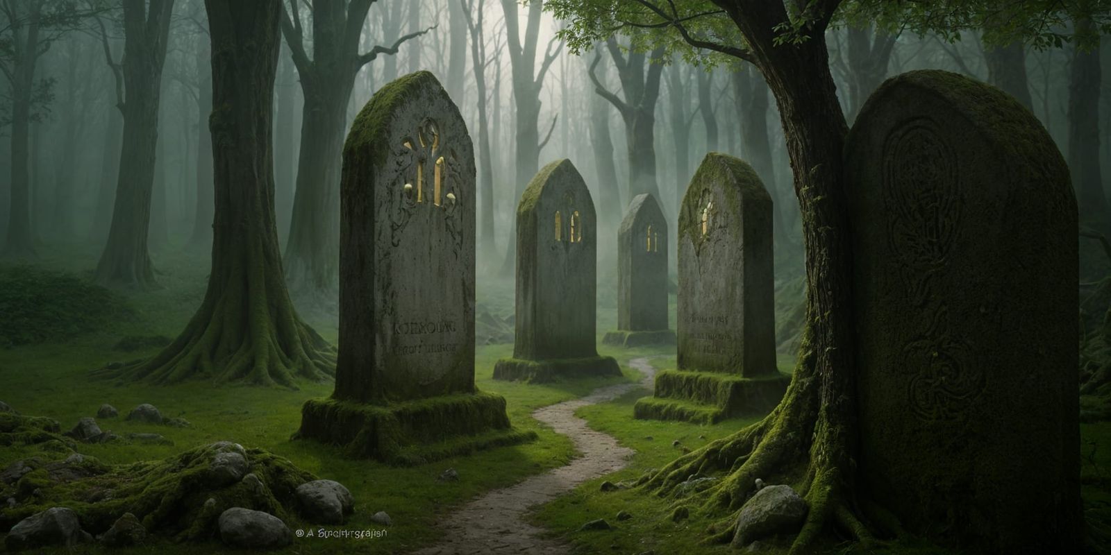 Arcane Stone Garden in Morning Fog