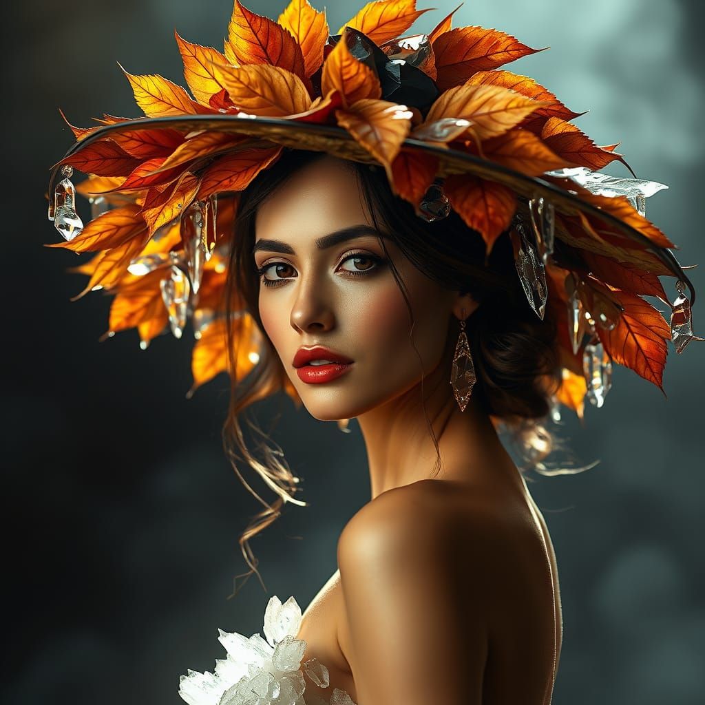 Avant-Garde Leaf and Ice Hat on High-Fashion Model
