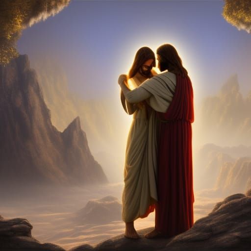 Jesus Embracing Person in Detailed Digital Painting
