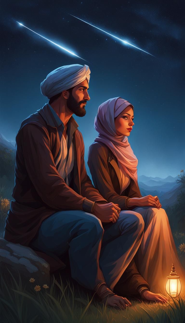 Romantic Couple Watching Stars by Greg Rutkowski