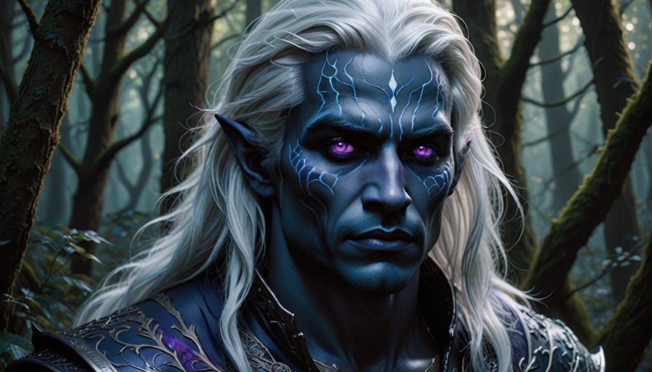 Ethereal Drow in a Dark, Enchanted Forest