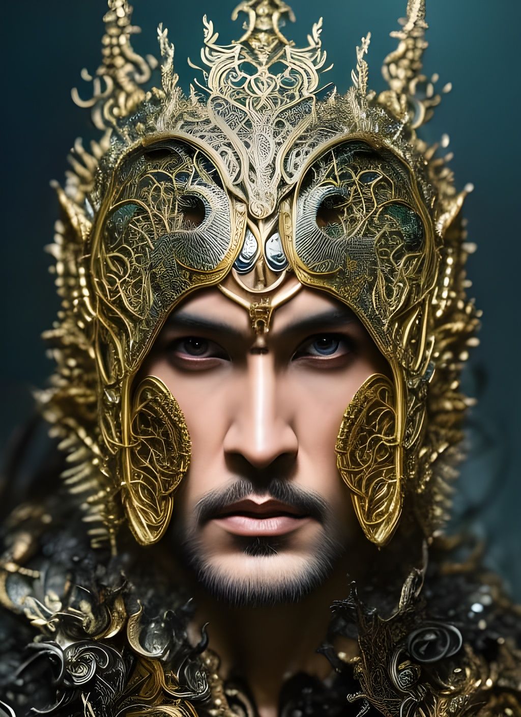 Fierce Warrior in Metallic Armor: Hyperdetailed Portrait