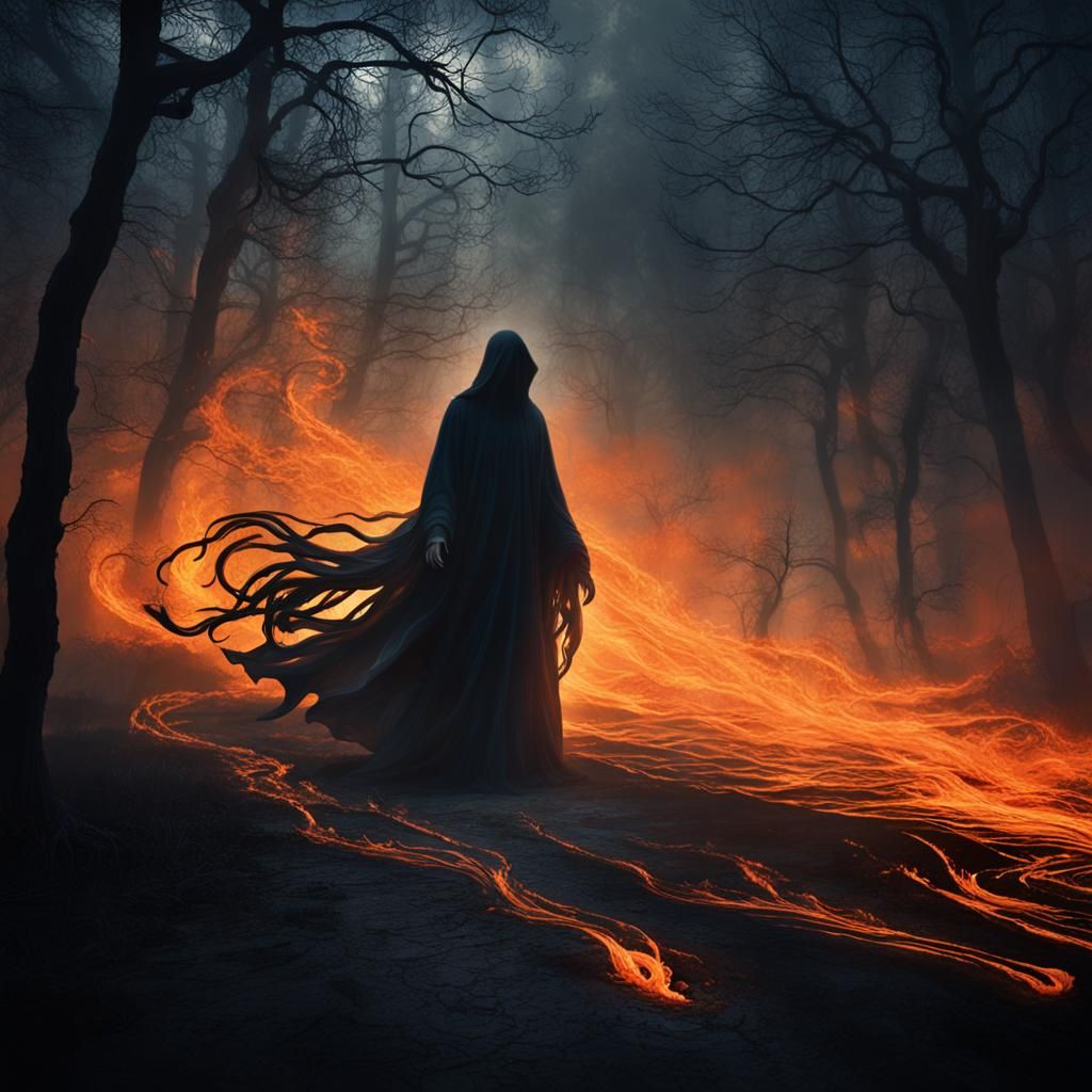 Ethereal Ghost Soaring Through Shadowy Realm