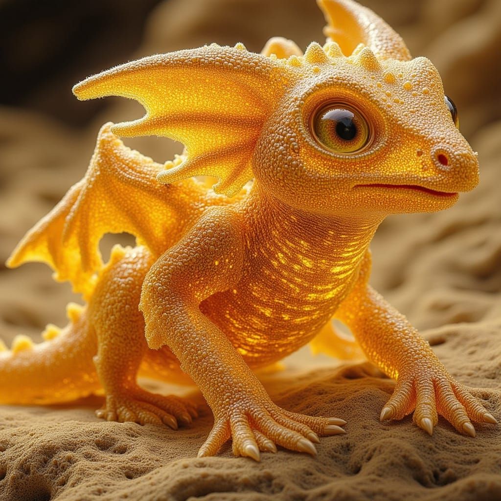 Surreal Amber Dragon Trapped in Ancient Resin