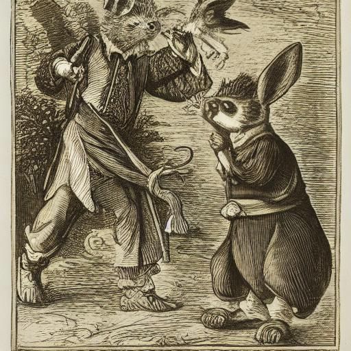 Rabbit and Hedgehog in Classical Portrait Style