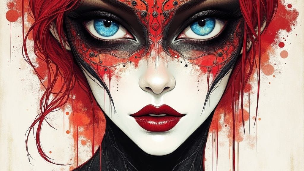 Red-Haired Woman with Blue Eyes in Comic Art Style