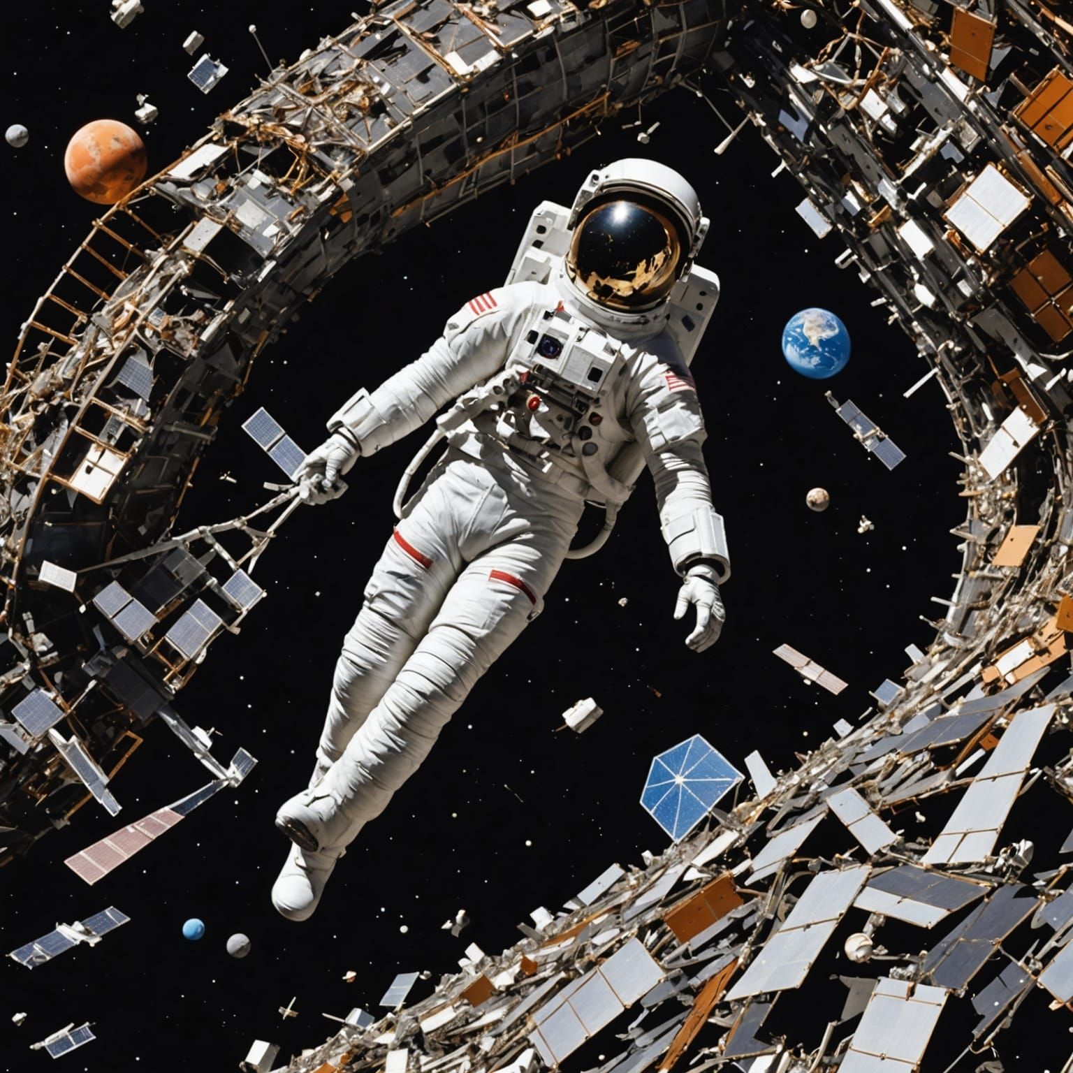 Angels Tidying Space Junk in Celestial Art