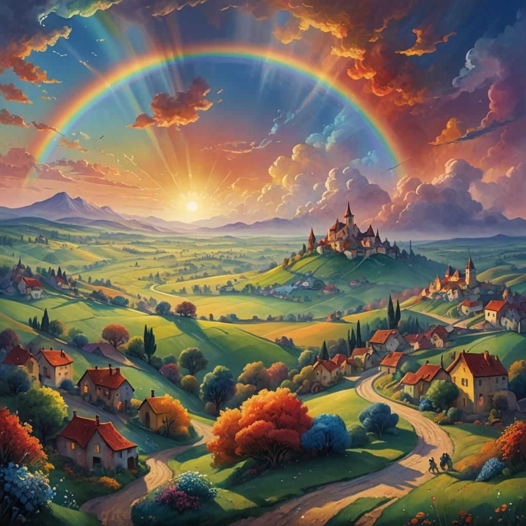 Rainbow Landscape in Dreamlike Fantasy Art Style