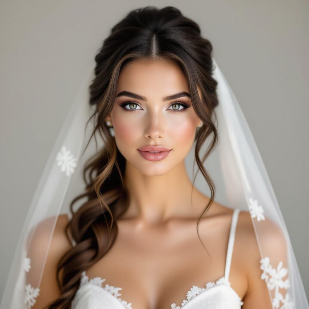 Beautiful Woman with Bridal Veil, Photorealistic Close-Up