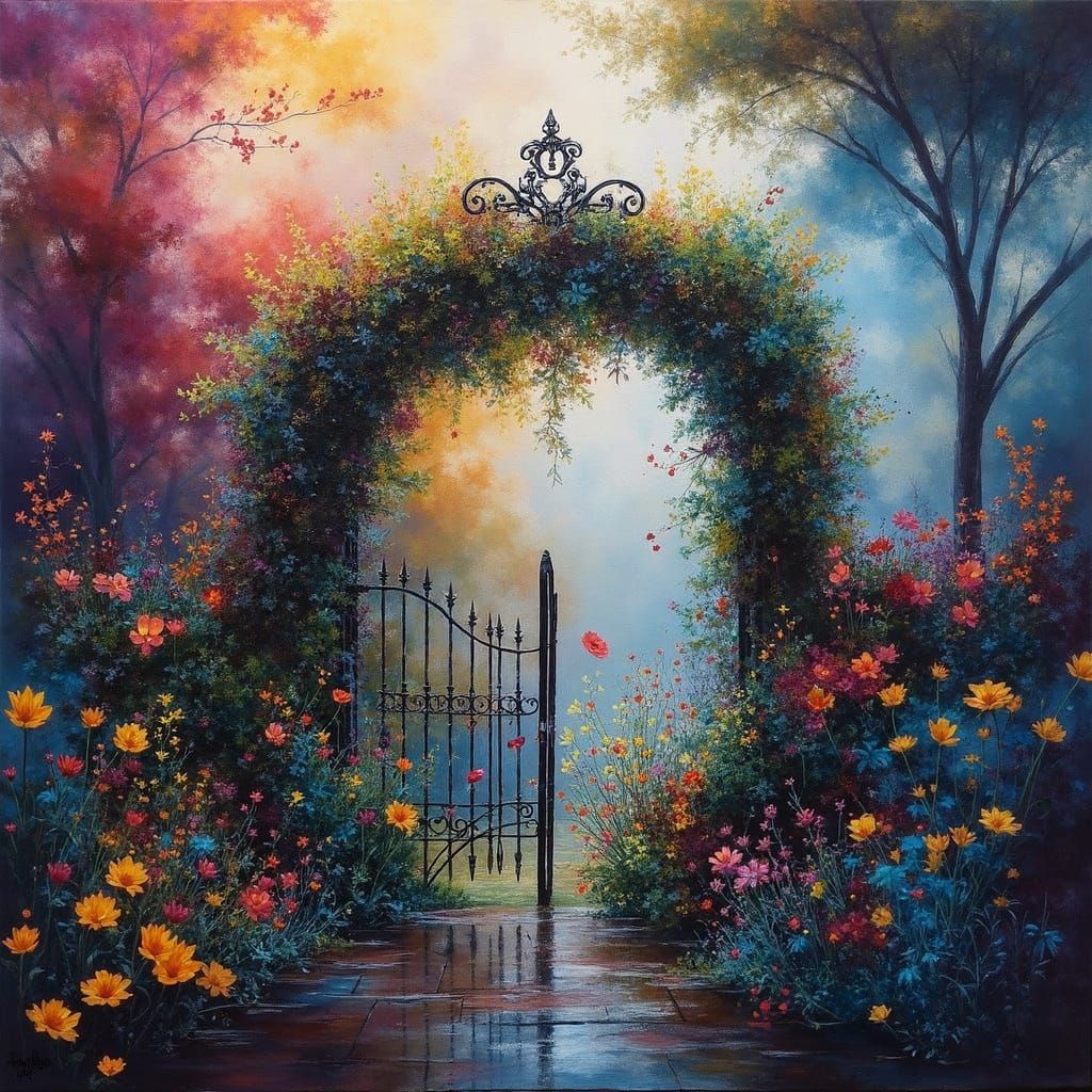 Ethereal Iron Gate in Misty Garden