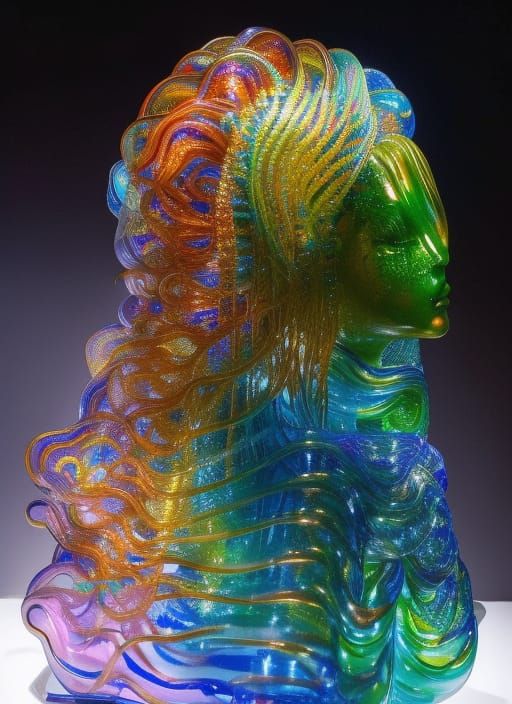 Glass Female Thinker Statue in 3D Sculpture