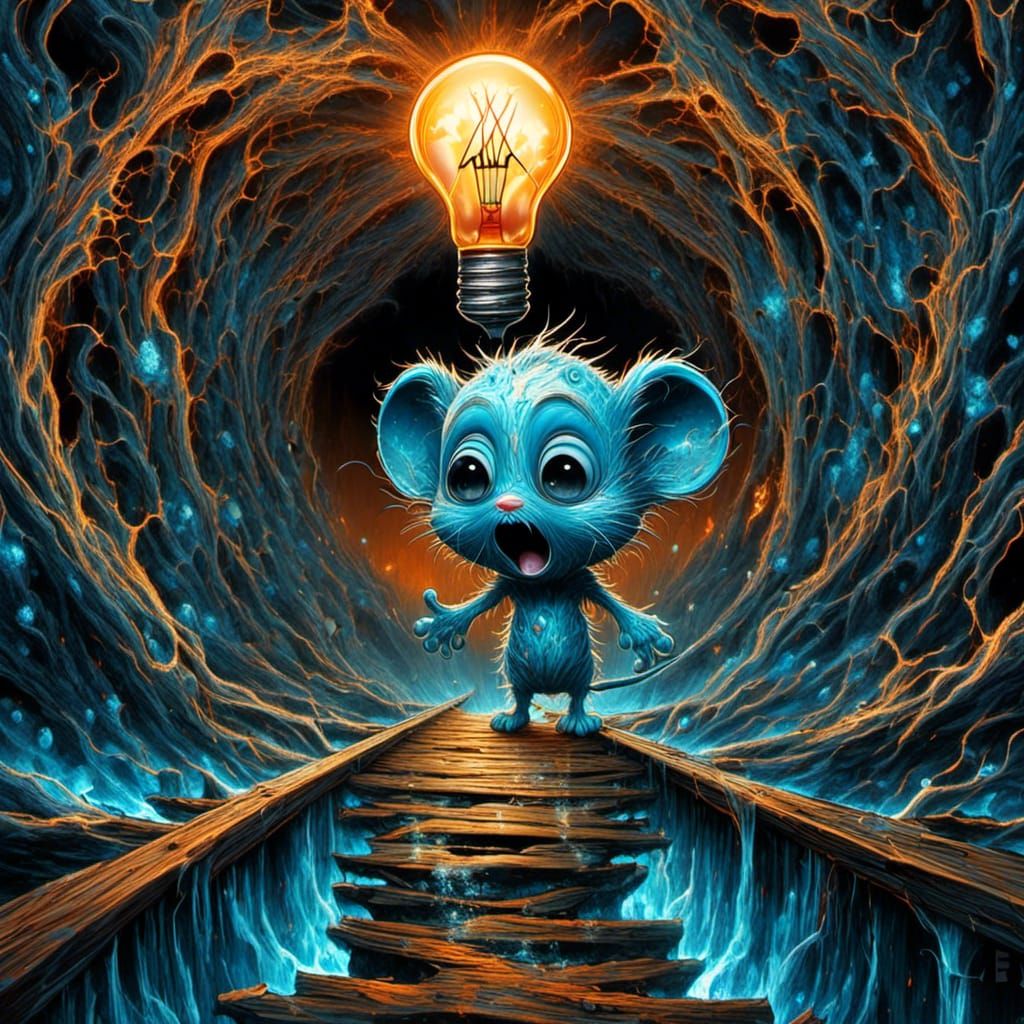 Aqua Chibi Mouse Screaming in Surreal Expressionist Style
