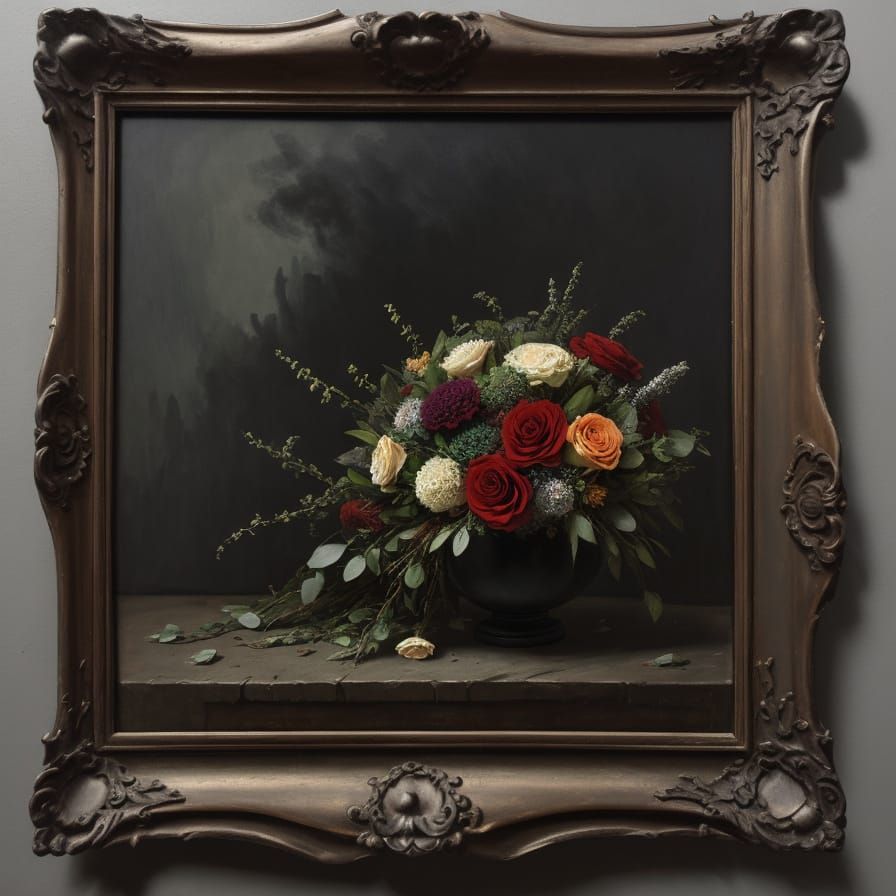 Moody Realist Still Life: Decayed Bouquet in Courbet Style