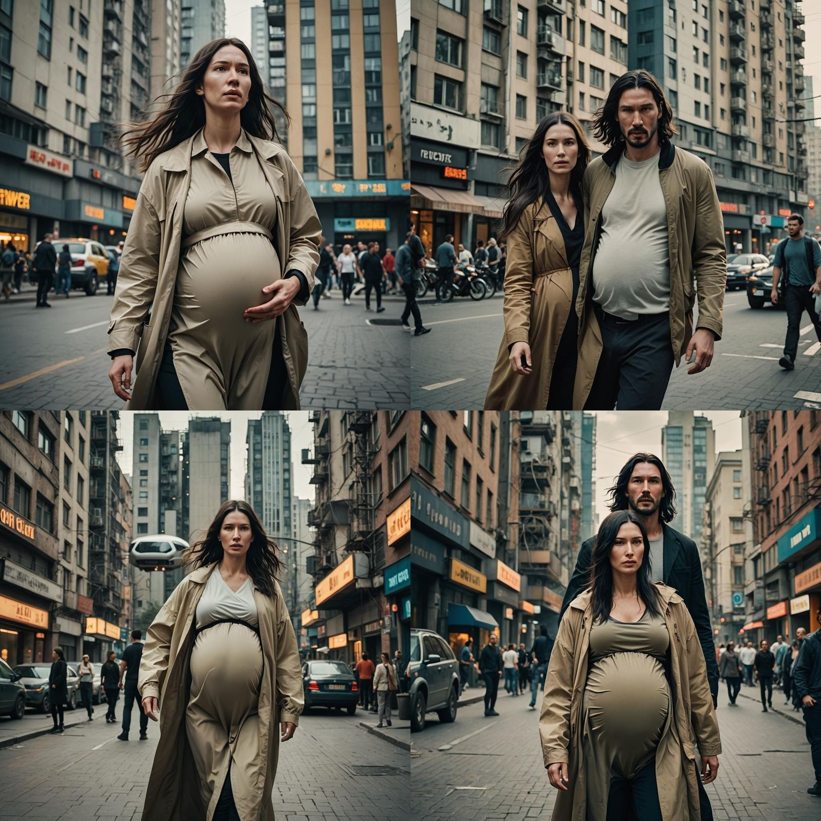 Pregnant Woman and Partner in Futuristic City