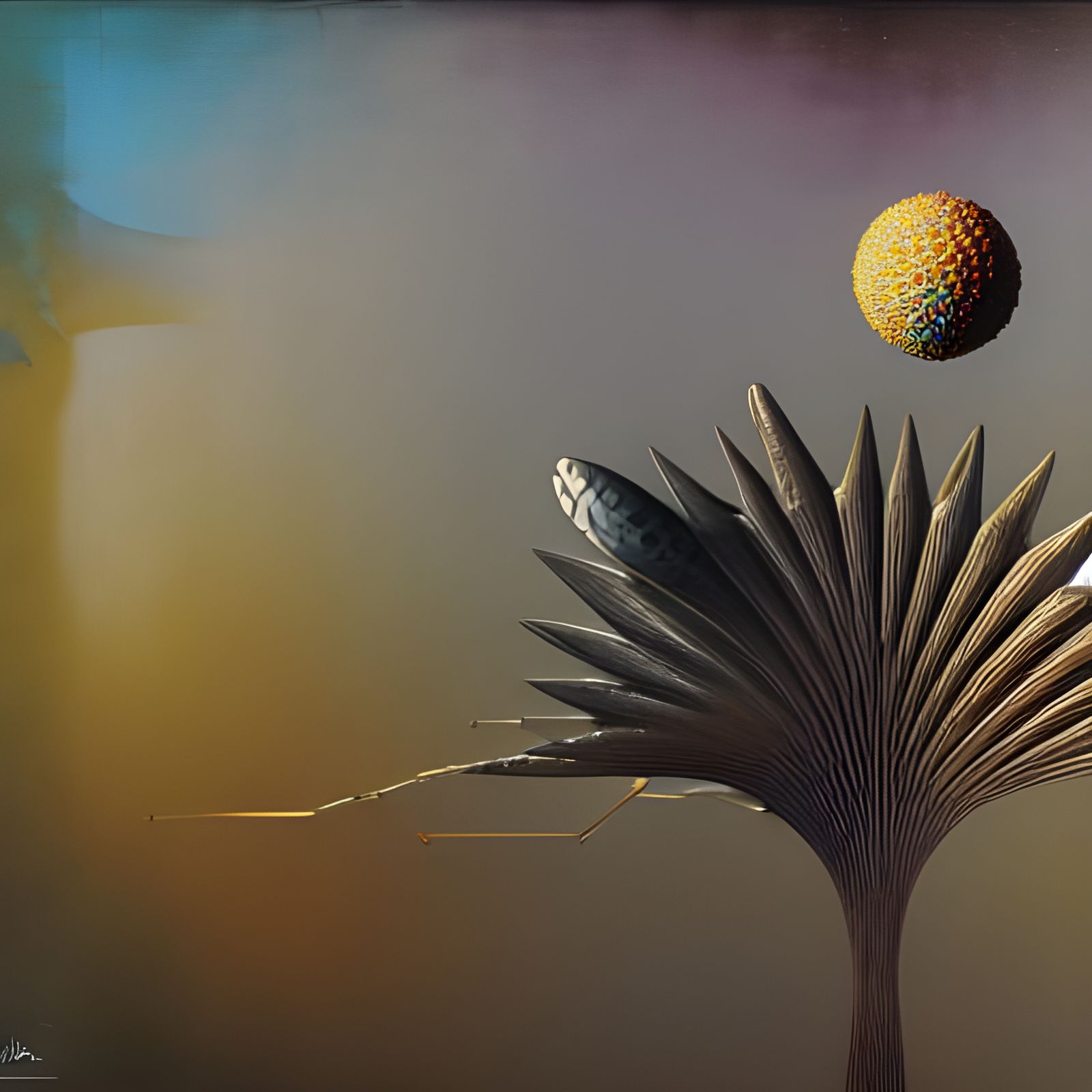 Surreal Intricate Eldritch Digital Art in Teal and Gold
