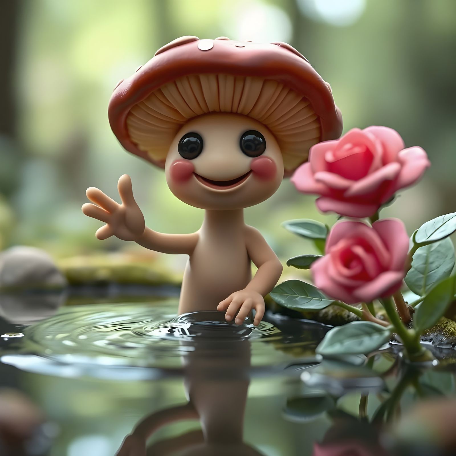 Smiling Mushroom Alien in Claymation Style