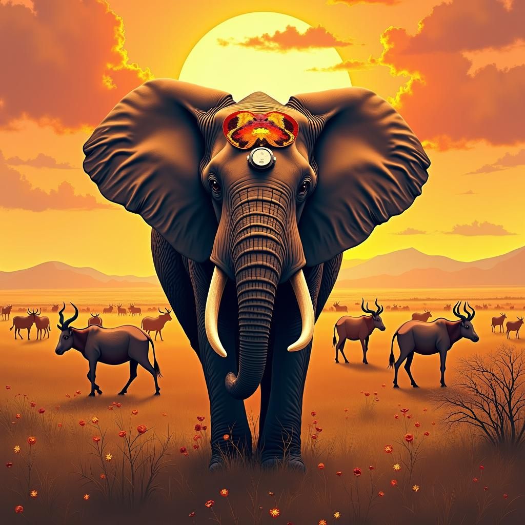 African Elephant Leads Great Migration: Digital Art