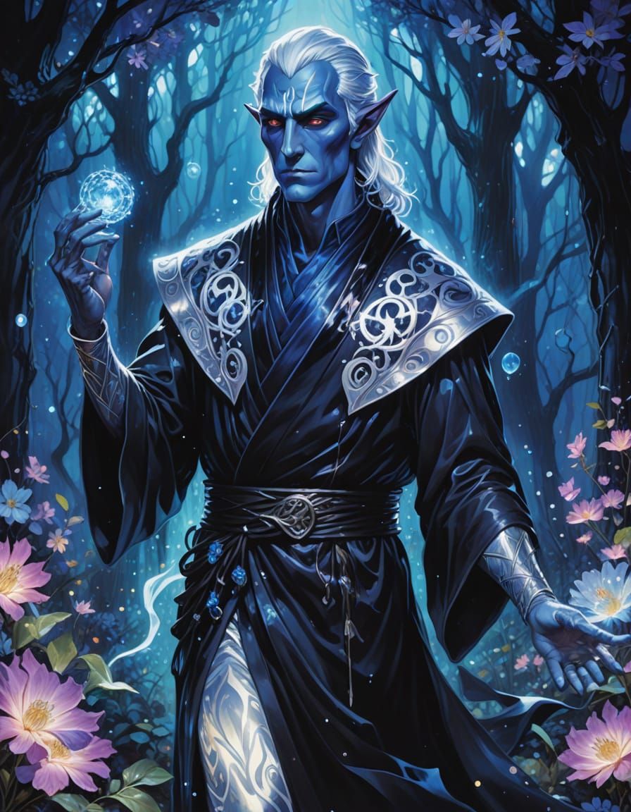 Dark Elf in Mystic Forest, Oil Painting Style