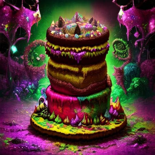 Elaborate Chocolate Cake with Cosmic Psychedelic Sky