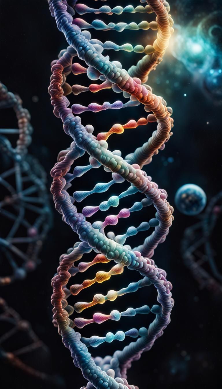 Detailed DNA Strand: Hyperrealistic Holographic Illustration
