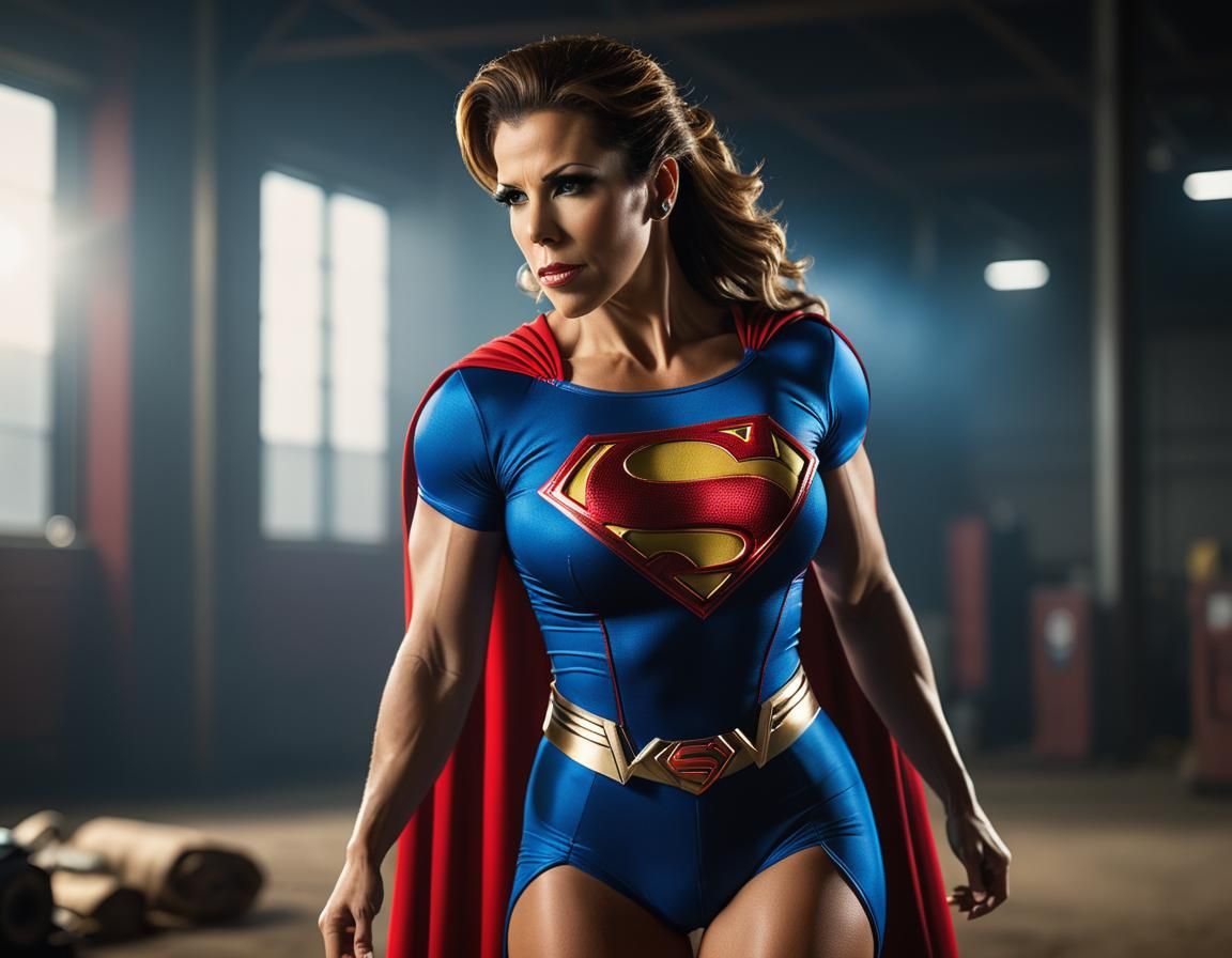 Mickie James as Superman: Photorealistic Cinematic Portrait