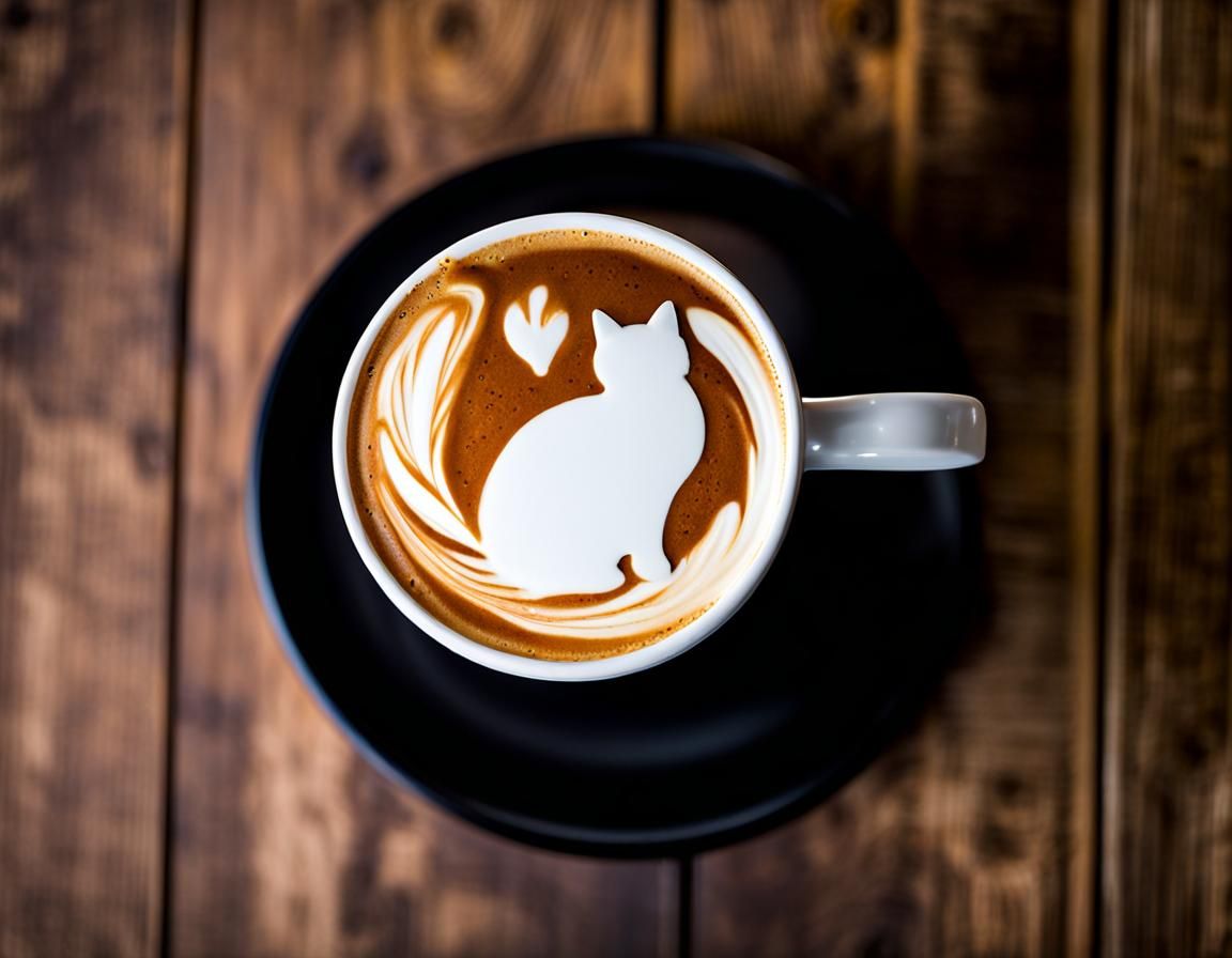 Cat Silhouette Latte Art in a Mug