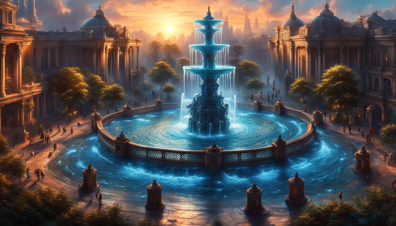 Baroque Sci-Fi Fountain with Magical Glow