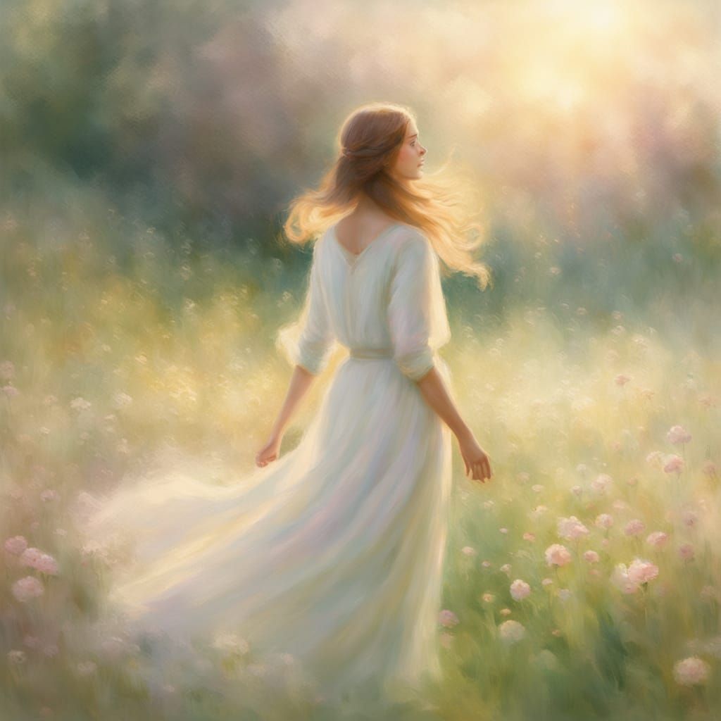 Soft Focus Impressionist Digital Art of a Peaceful Woman in ...