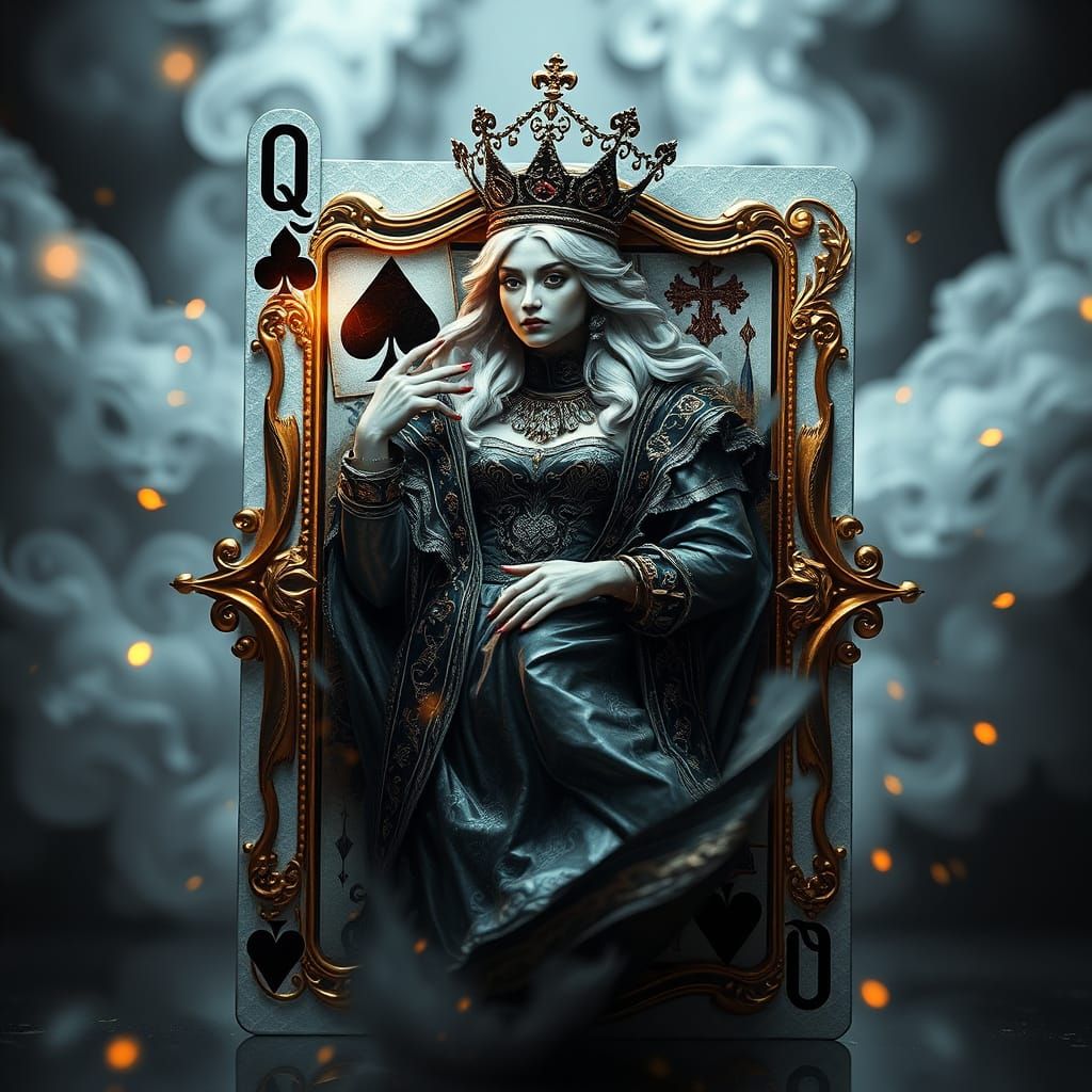 Queen of Clubs Emerges From Playing Card in Magical Motion