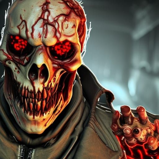 Burning Skull Zombie in Hell, Digital Art