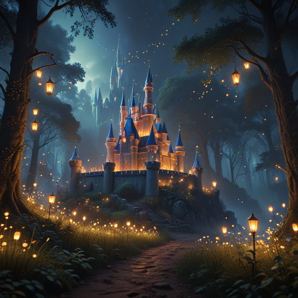 Enchanting Castle in Magical Forest, Disney Style