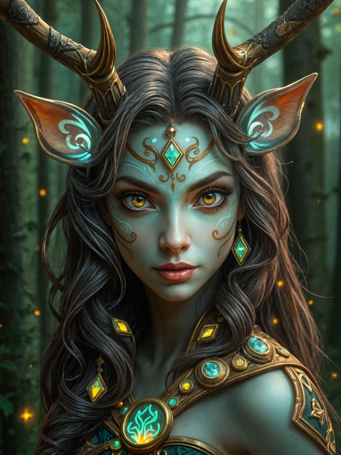 Deer Elf Portrait in Bioluminescent Forest