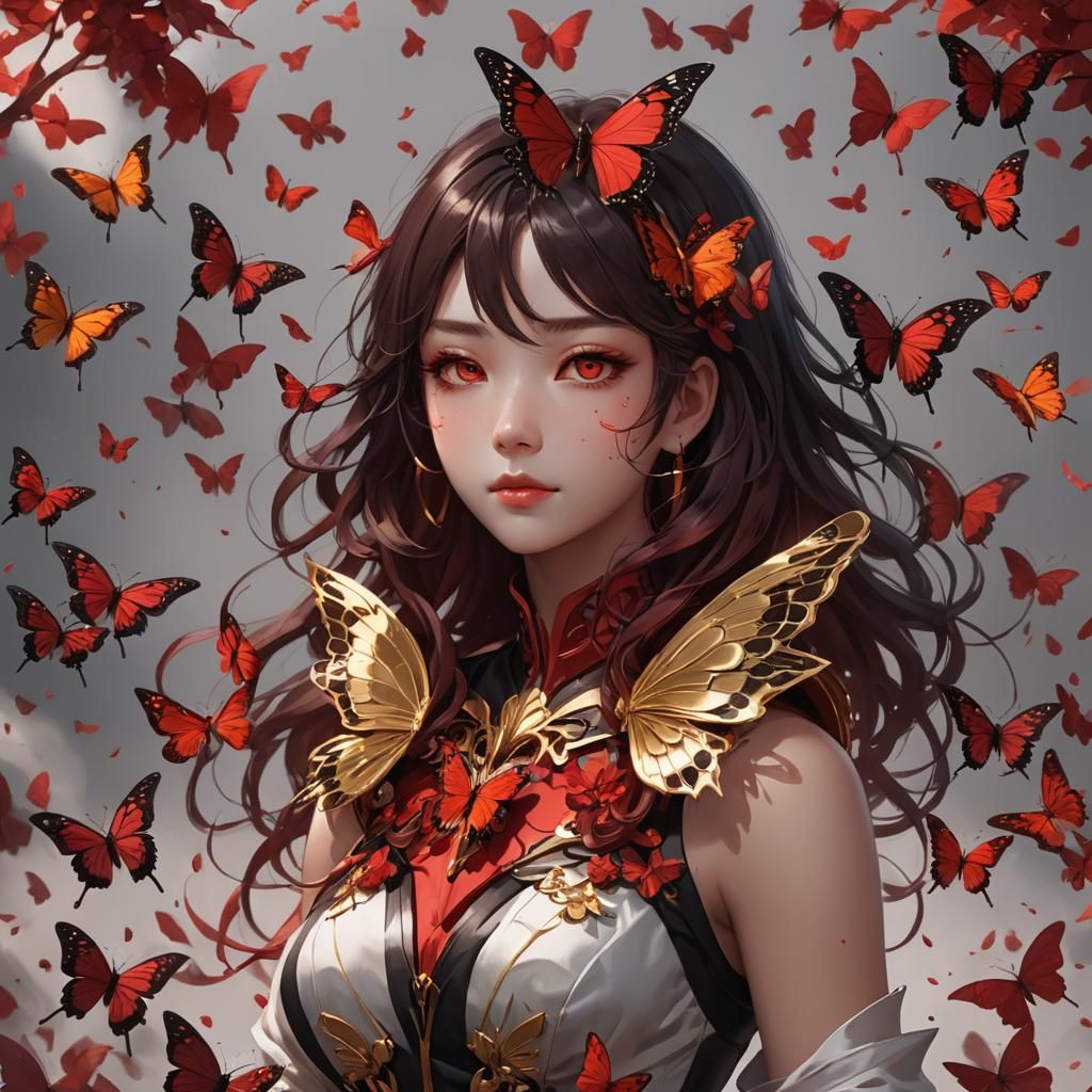 Scarlet Butterfly: 3D Anime Art Inspired by WLOP