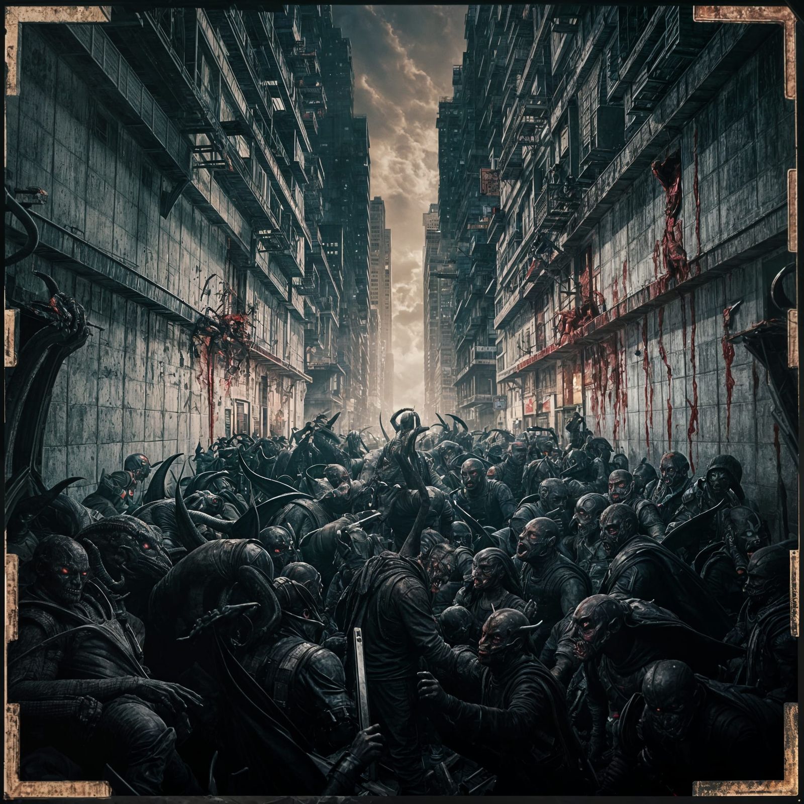 Epic Dystopian Cityscape with Gritty Film Grain