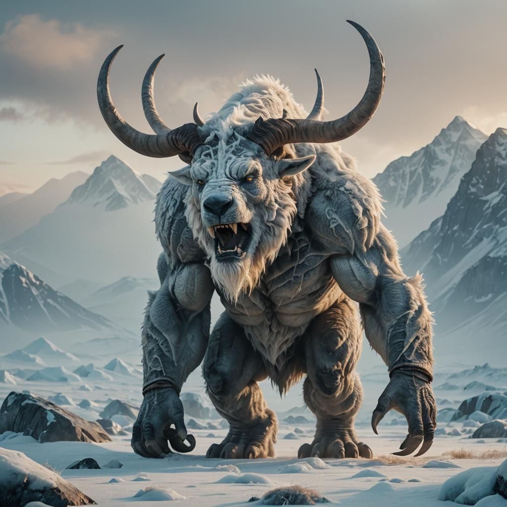 Horned Arctic Creature in Golden Hour Glow