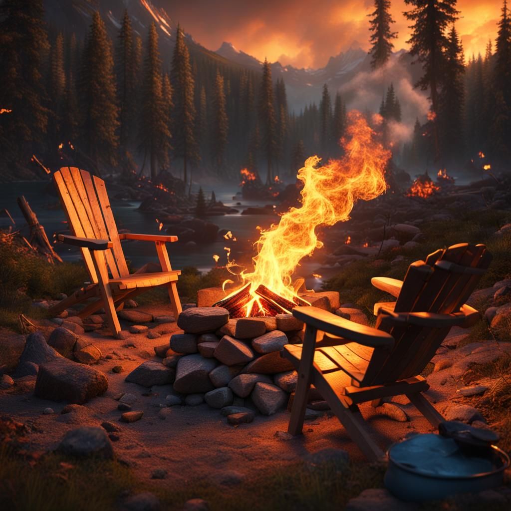 Aesthetic Fire with Camping Chairs and Marshmallows