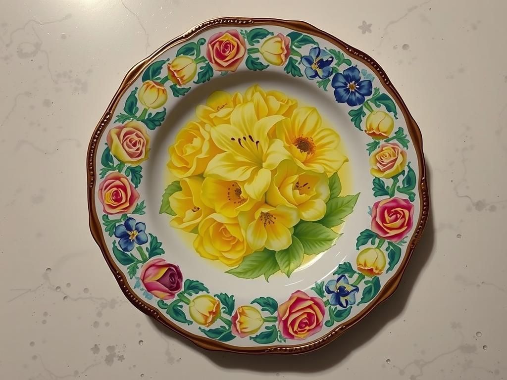 Ornate Plate with 3D Flowers in Art Nouveau Style